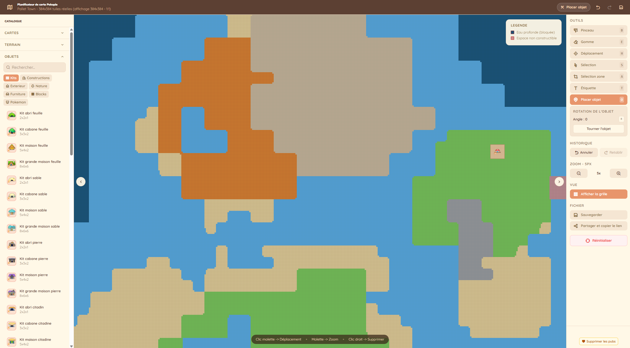 Carte interactive Pokopia avec planification